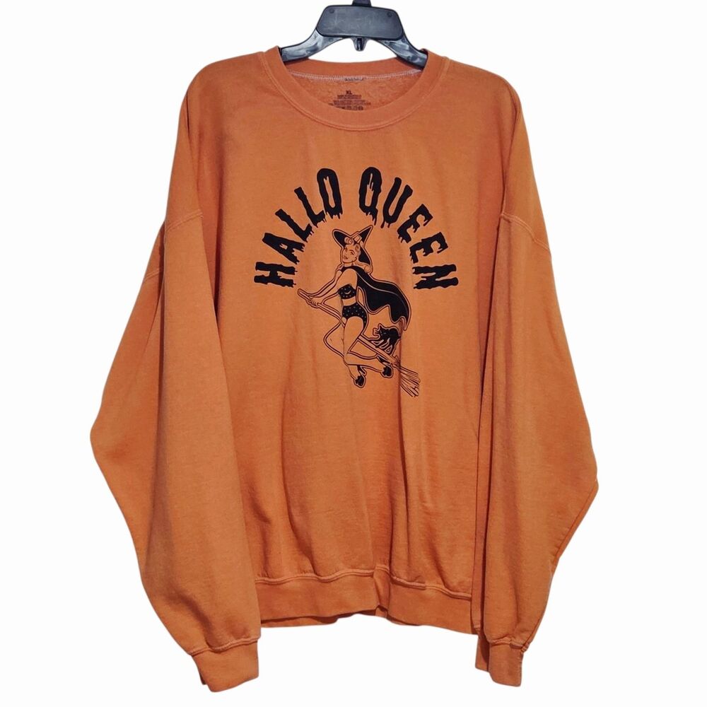 Creamy‎ Orange Hallow Queen Oversized Crew Neck Halloween Sweatshirt Size XL - Picture 3 of 9